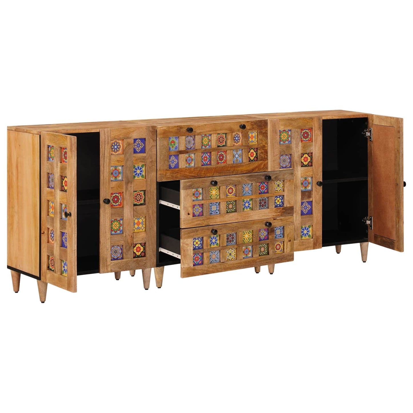 vidaXL Sideboard 3 pcs Natural 60 x 33.5 x 75 cm Solid Mango Wood