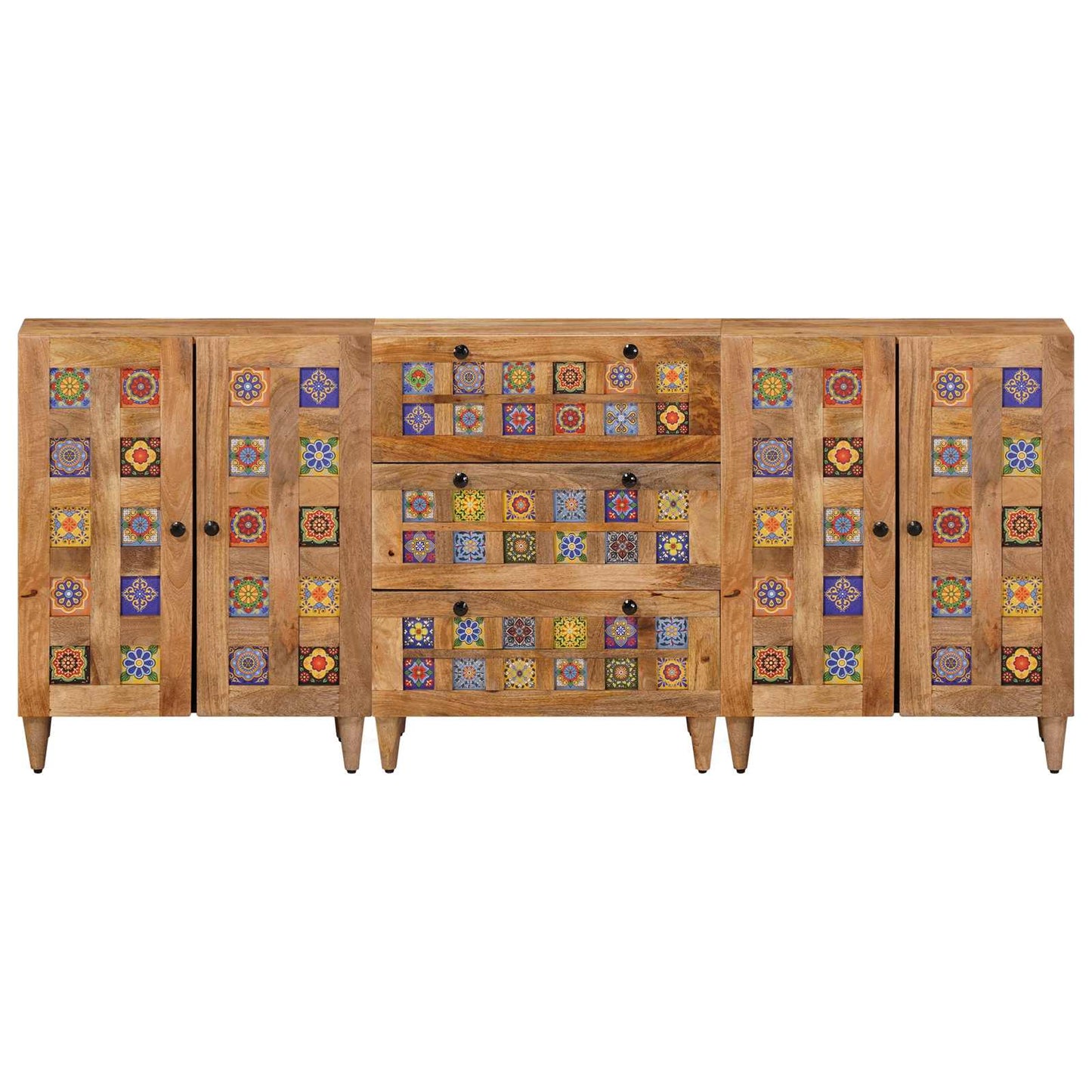 vidaXL Sideboard 3 pcs Natural 60 x 33.5 x 75 cm Solid Mango Wood