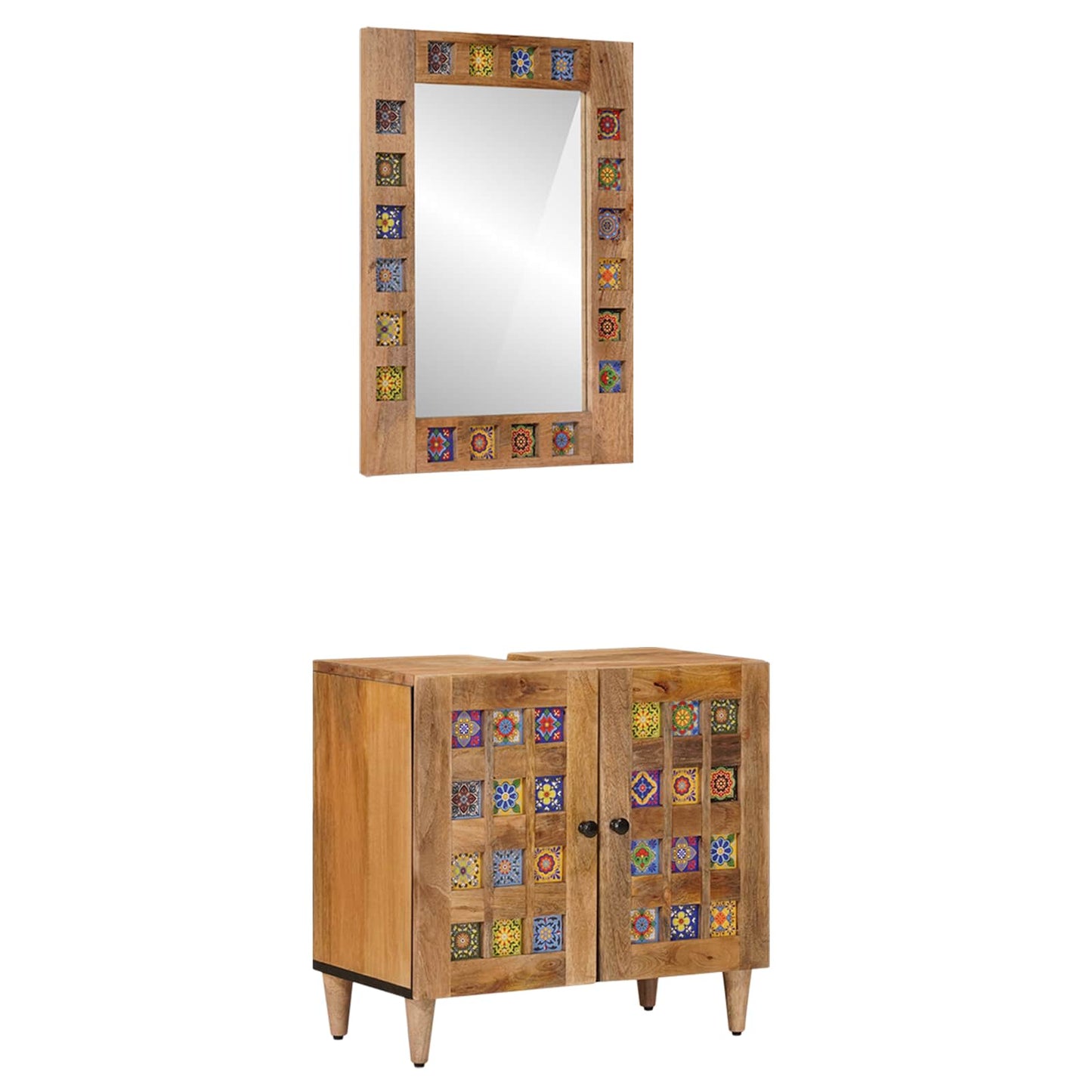 vidaXL Bathroom Furniture Set with Door 2 pcs Natural Solid Mango Wood