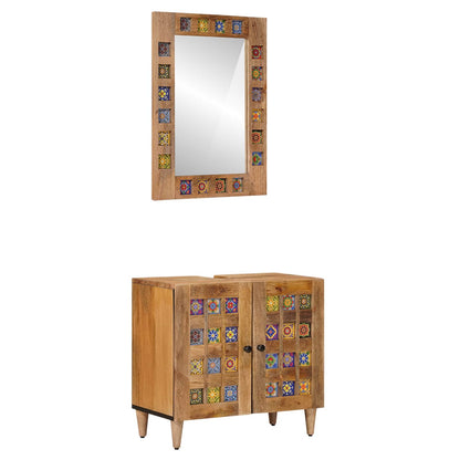 vidaXL Bathroom Furniture Set with Door 2 pcs Natural Solid Mango Wood