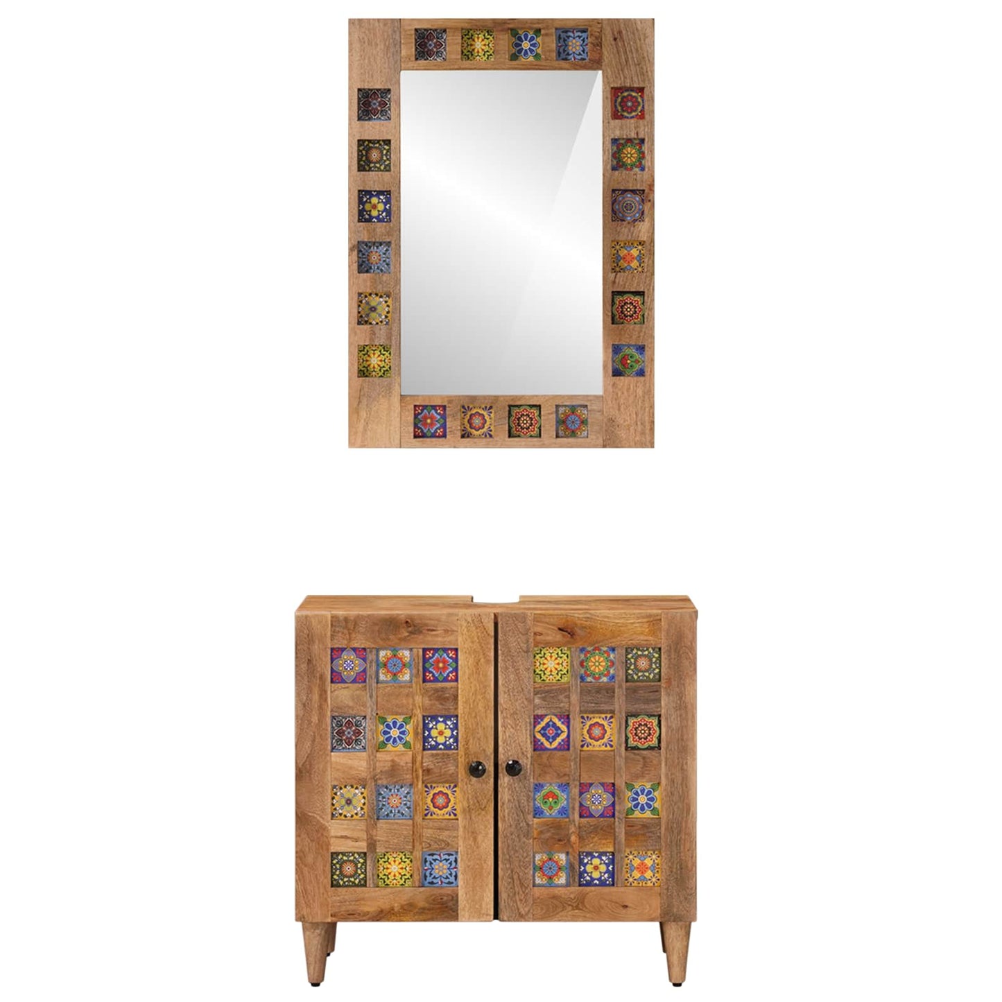 vidaXL Bathroom Furniture Set with Door 2 pcs Natural Solid Mango Wood