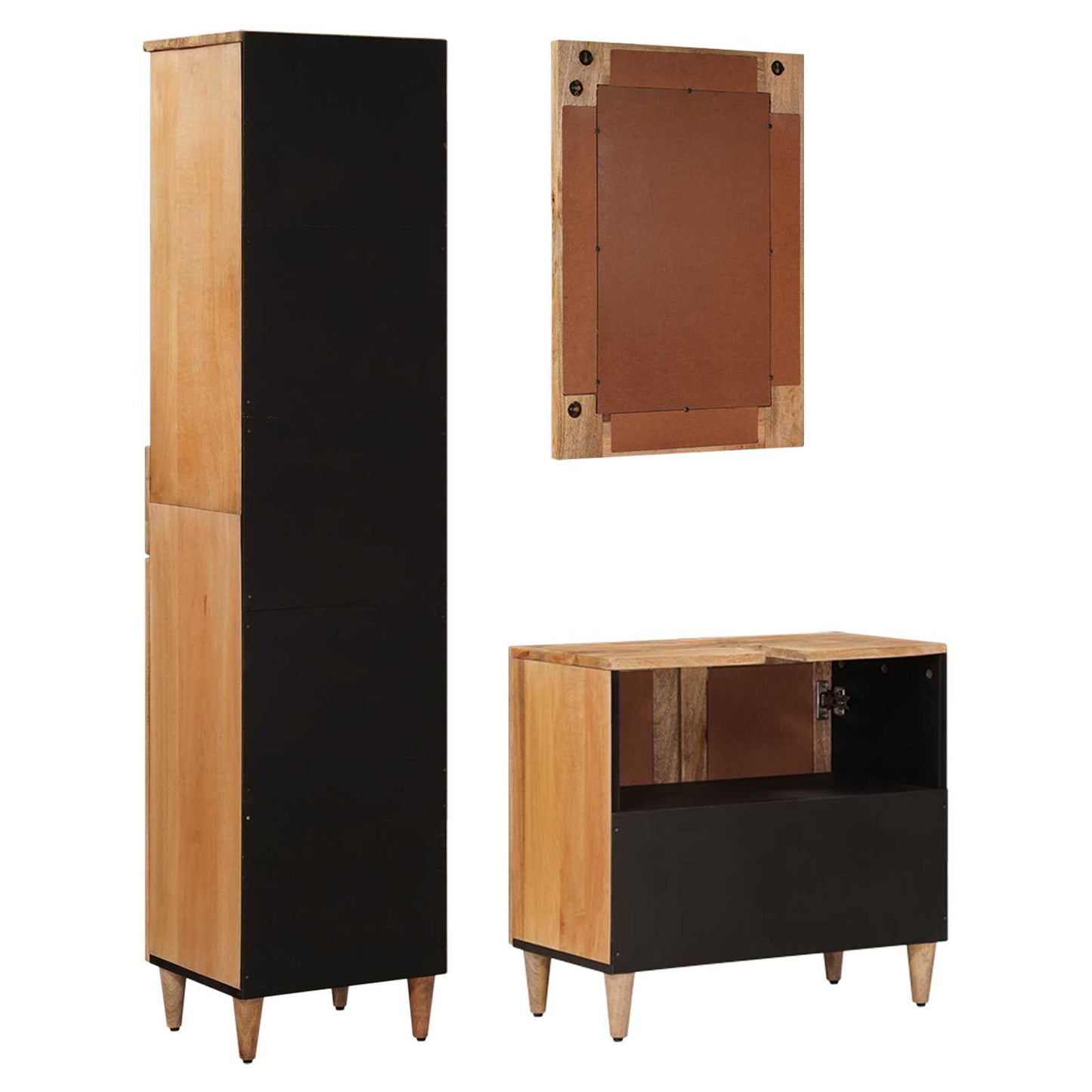 vidaXL Bathroom Furniture Set with Door 3 pcs Natural Solid Mango Wood