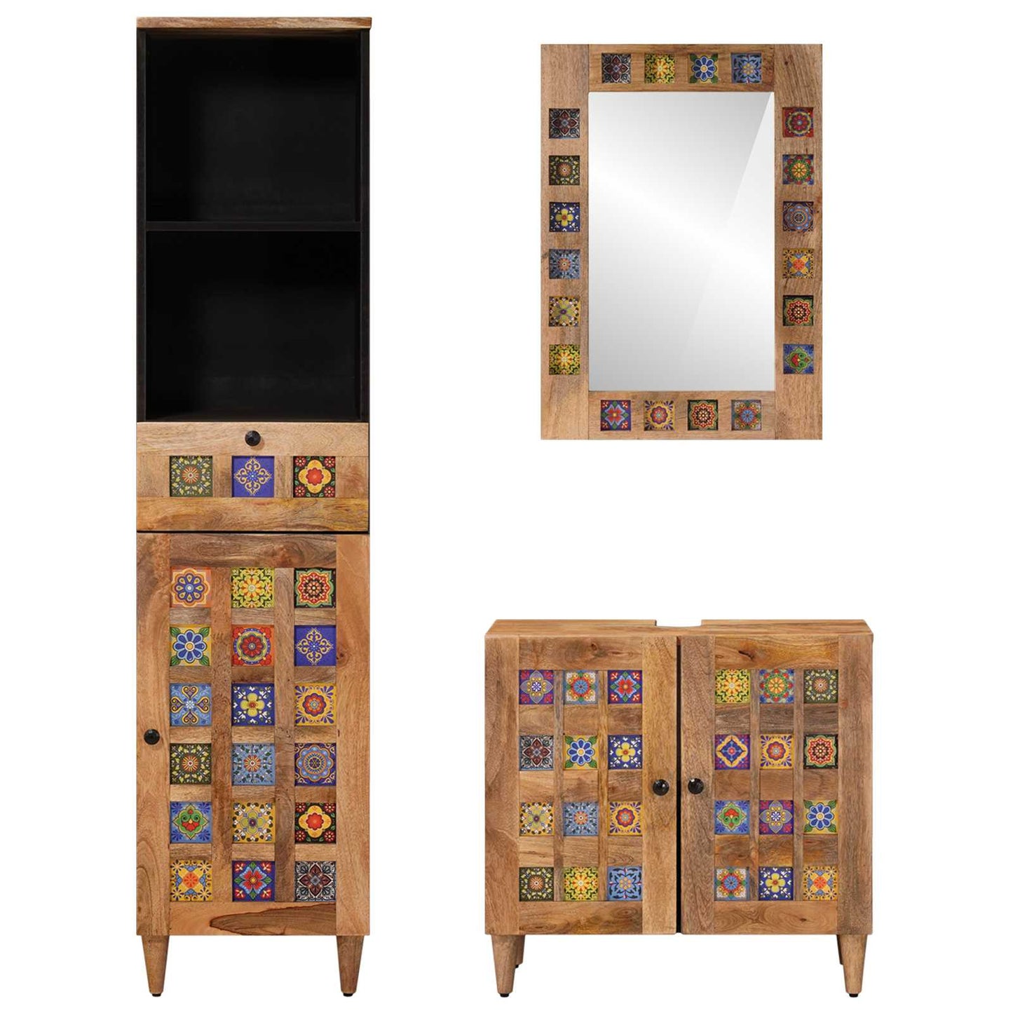 vidaXL Bathroom Furniture Set with Door 3 pcs Natural Solid Mango Wood