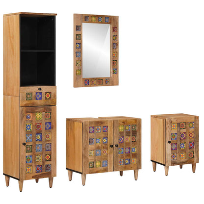 vidaXL Bathroom Furniture Set with Door 4 pcs Natural Solid Mango Wood