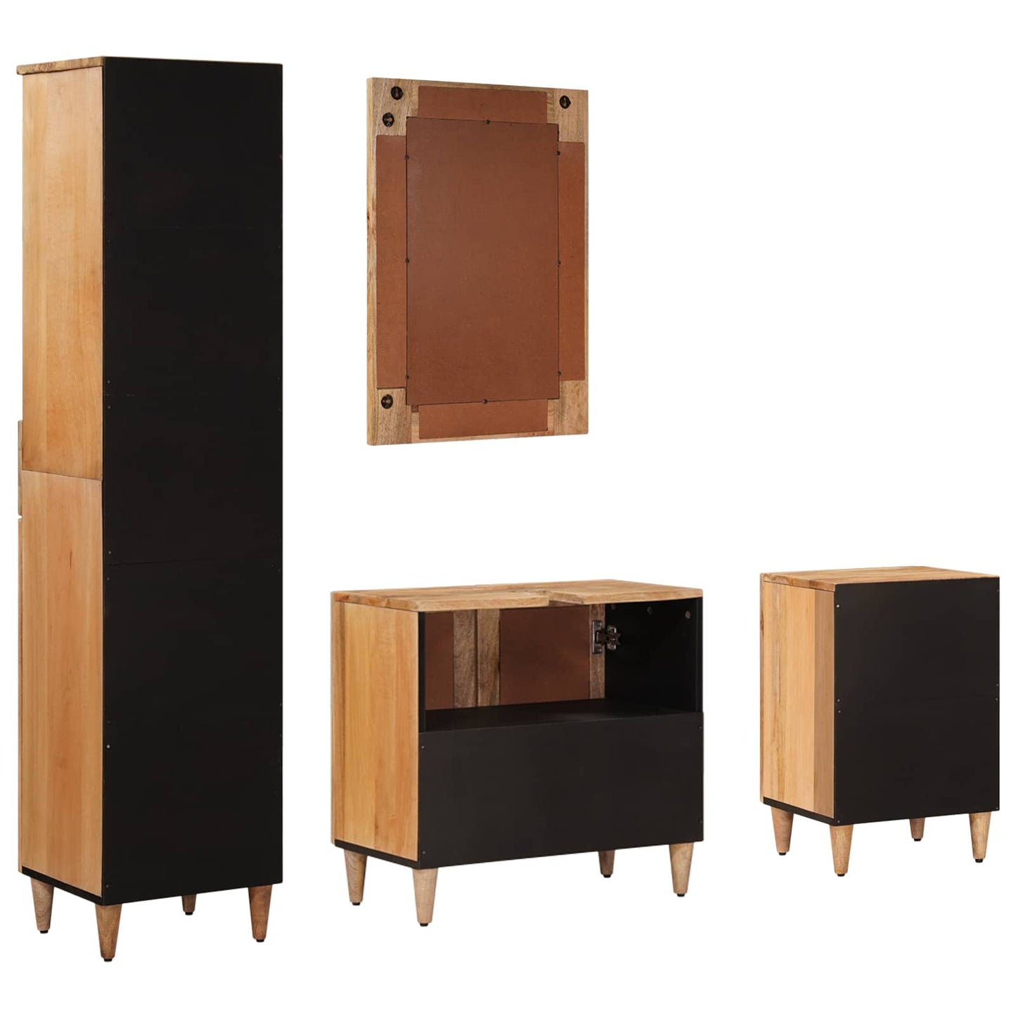 vidaXL Bathroom Furniture Set with Door 4 pcs Natural Solid Mango Wood