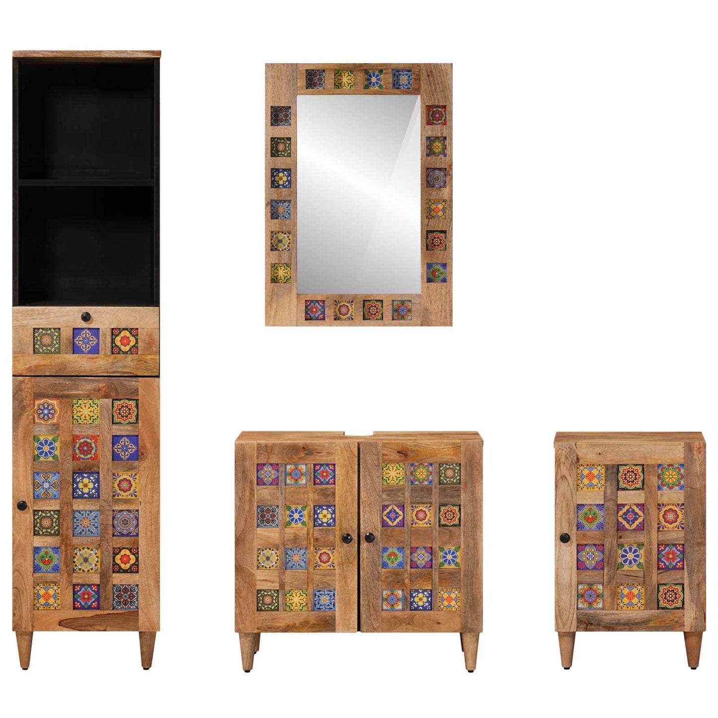 vidaXL Bathroom Furniture Set with Door 4 pcs Natural Solid Mango Wood