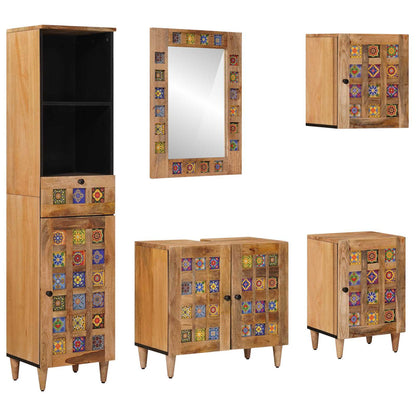 vidaXL Bathroom Furniture Set with Door 5 pcs Natural Solid Mango Wood
