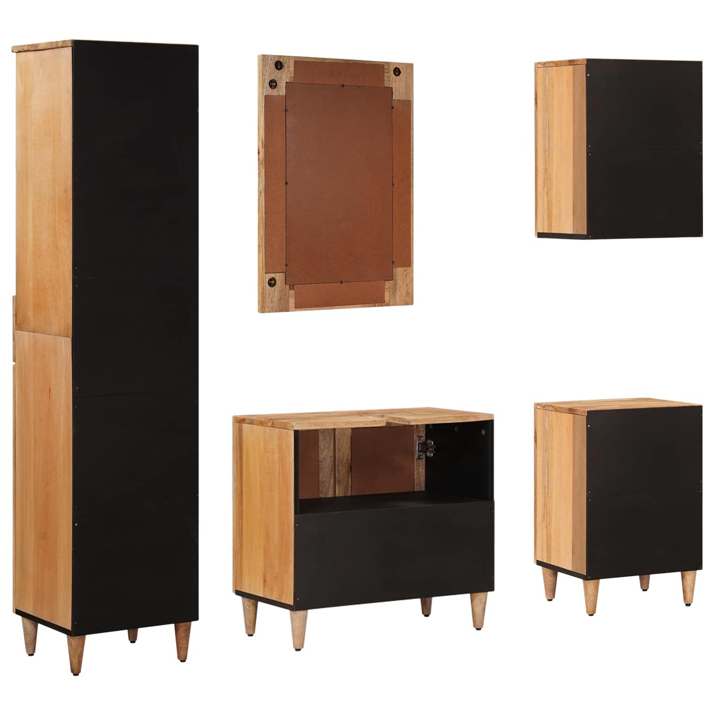 vidaXL Bathroom Furniture Set with Door 5 pcs Natural Solid Mango Wood
