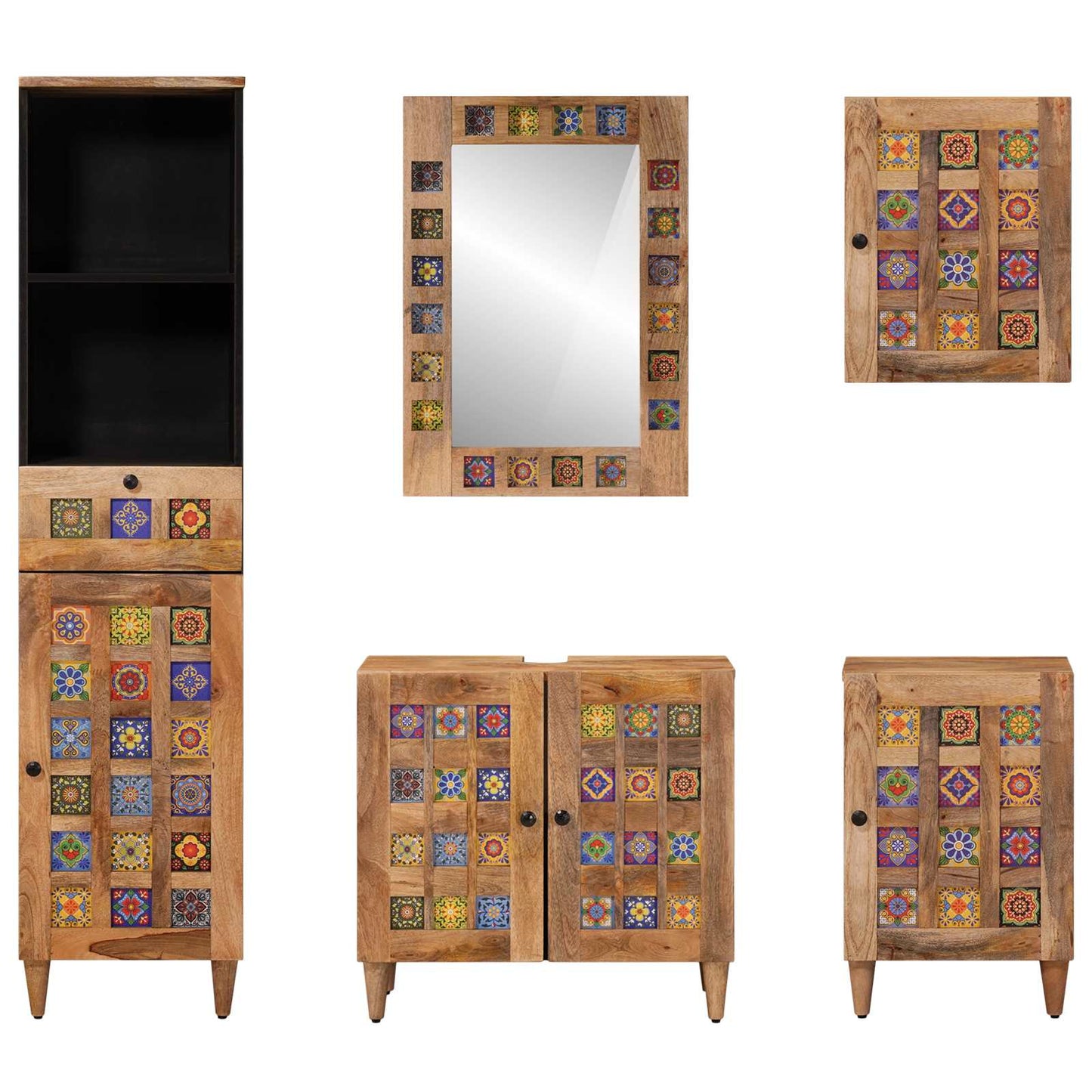 vidaXL Bathroom Furniture Set with Door 5 pcs Natural Solid Mango Wood
