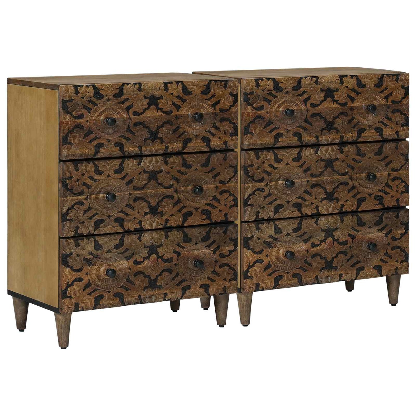 vidaXL Sideboard 2 pcs Brown 60 x 33.5 x 75 cm Solid Mango Wood