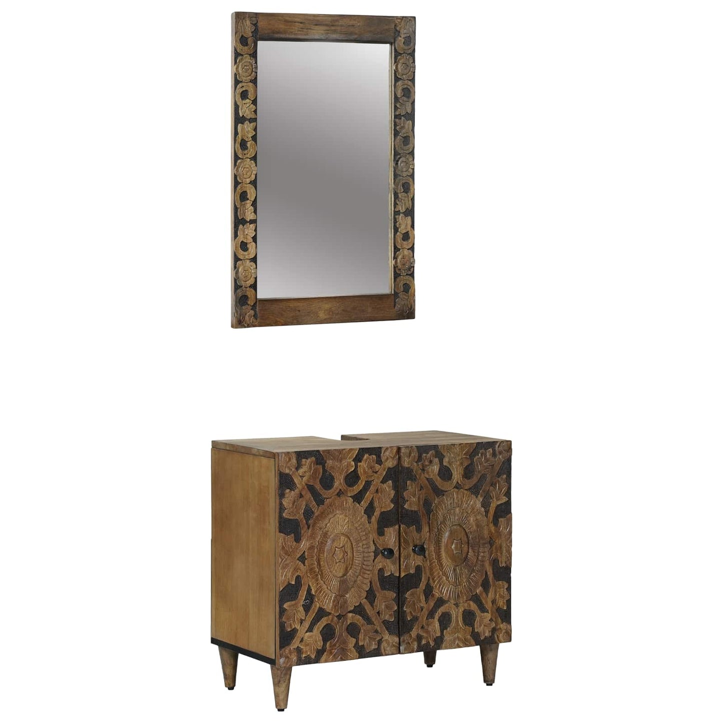 vidaXL Bathroom Furniture Set with Door 2 pcs Brown Solid Mango Wood