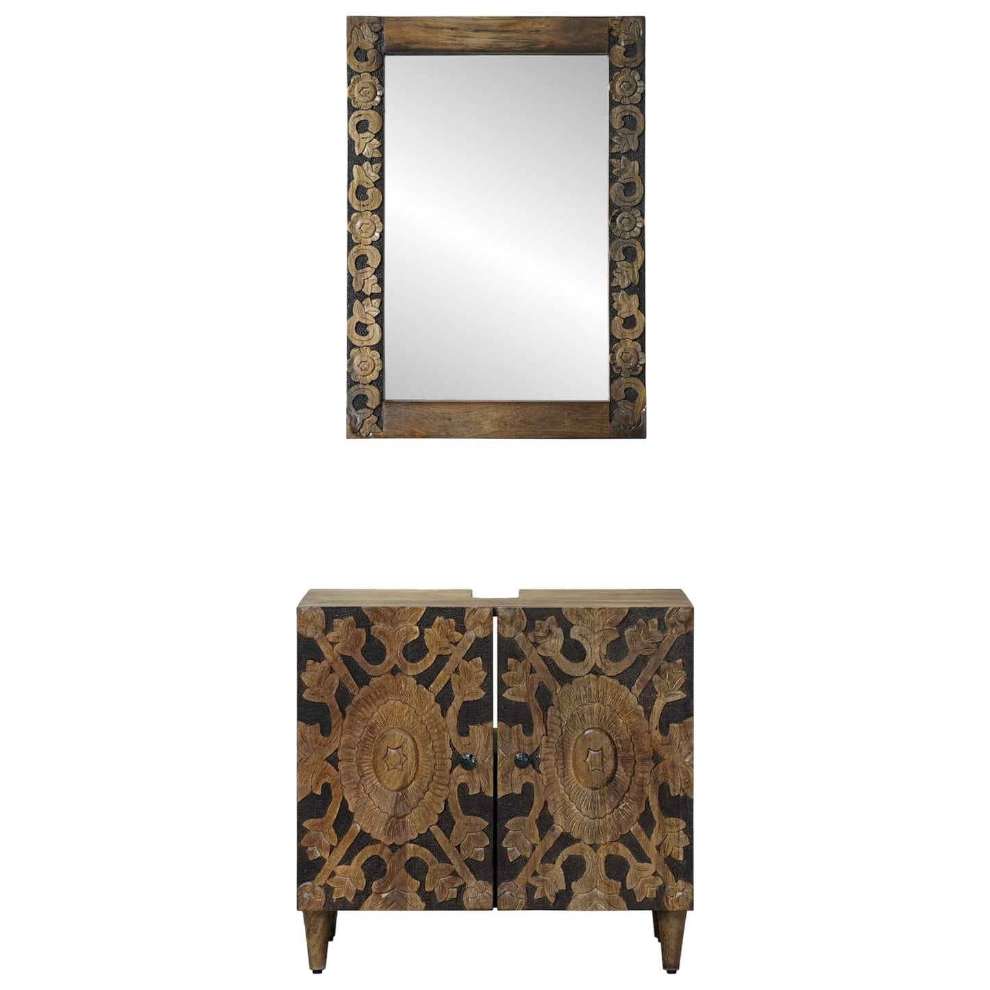 vidaXL Bathroom Furniture Set with Door 2 pcs Brown Solid Mango Wood