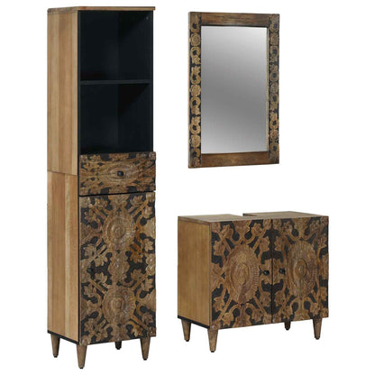 vidaXL Bathroom Furniture Set with Drawer 3 pcs Brown Solid Mango Wood