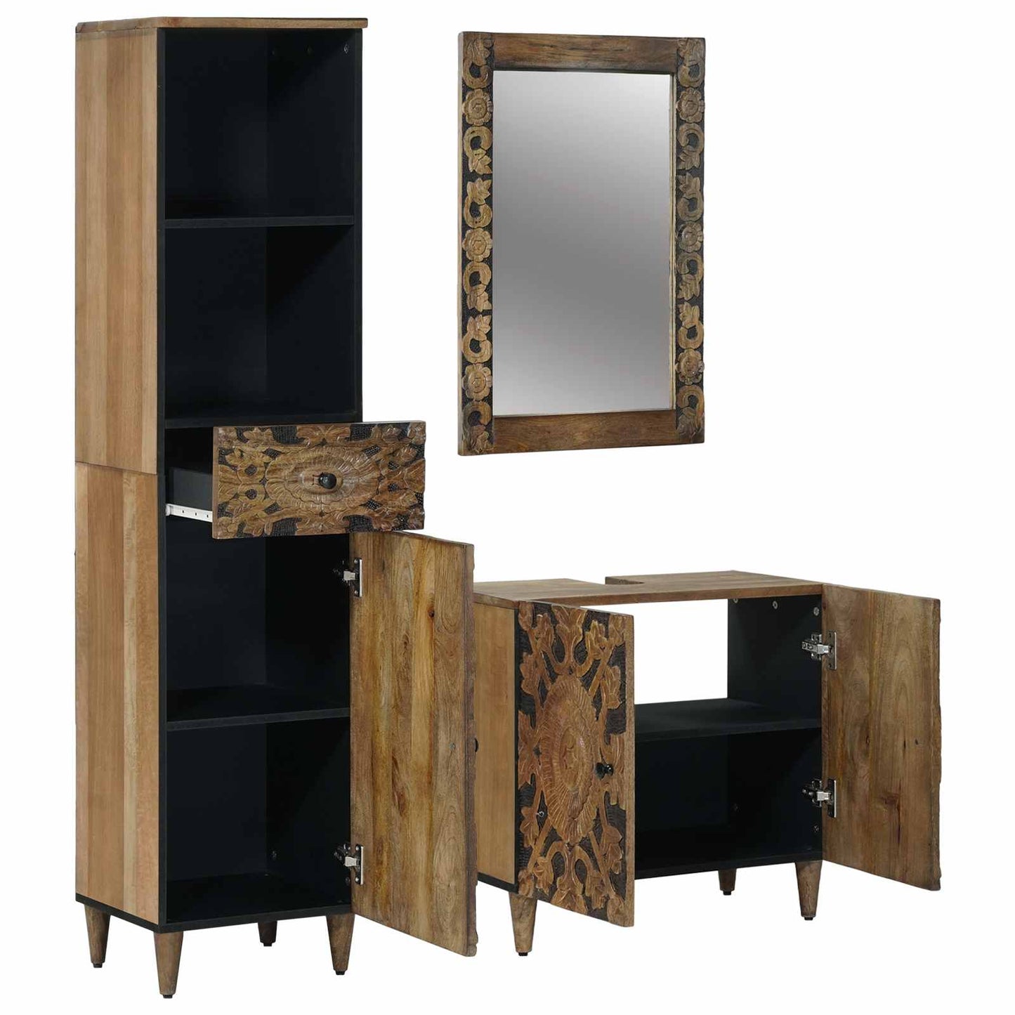 vidaXL Bathroom Furniture Set with Drawer 3 pcs Brown Solid Mango Wood