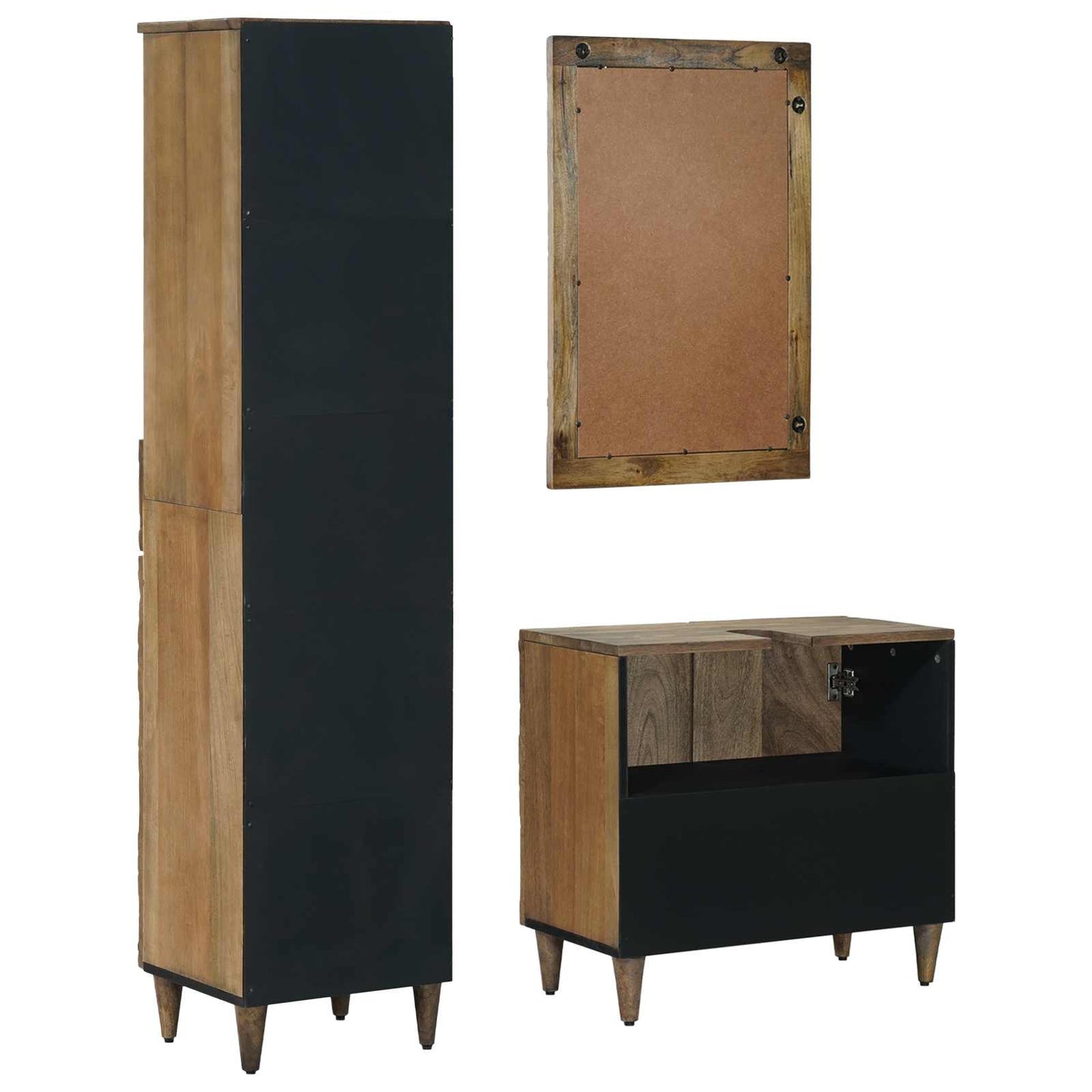 vidaXL Bathroom Furniture Set with Drawer 3 pcs Brown Solid Mango Wood