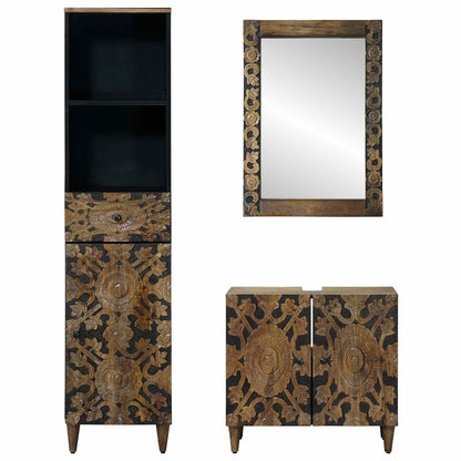 vidaXL Bathroom Furniture Set with Drawer 3 pcs Brown Solid Mango Wood