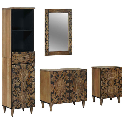 vidaXL Bathroom Furniture Set with Drawer 4 pcs Brown Solid Mango Wood