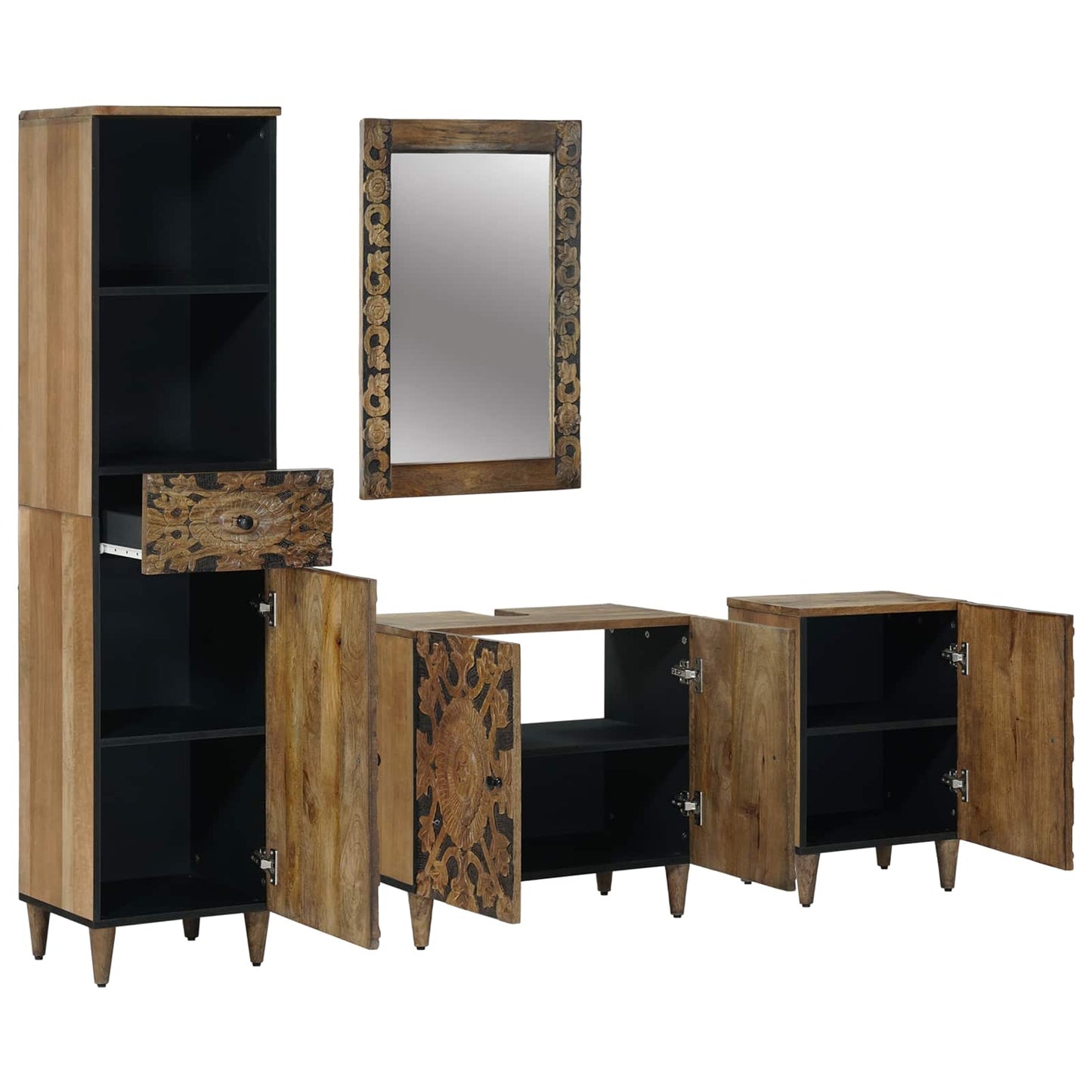 vidaXL Bathroom Furniture Set with Drawer 4 pcs Brown Solid Mango Wood
