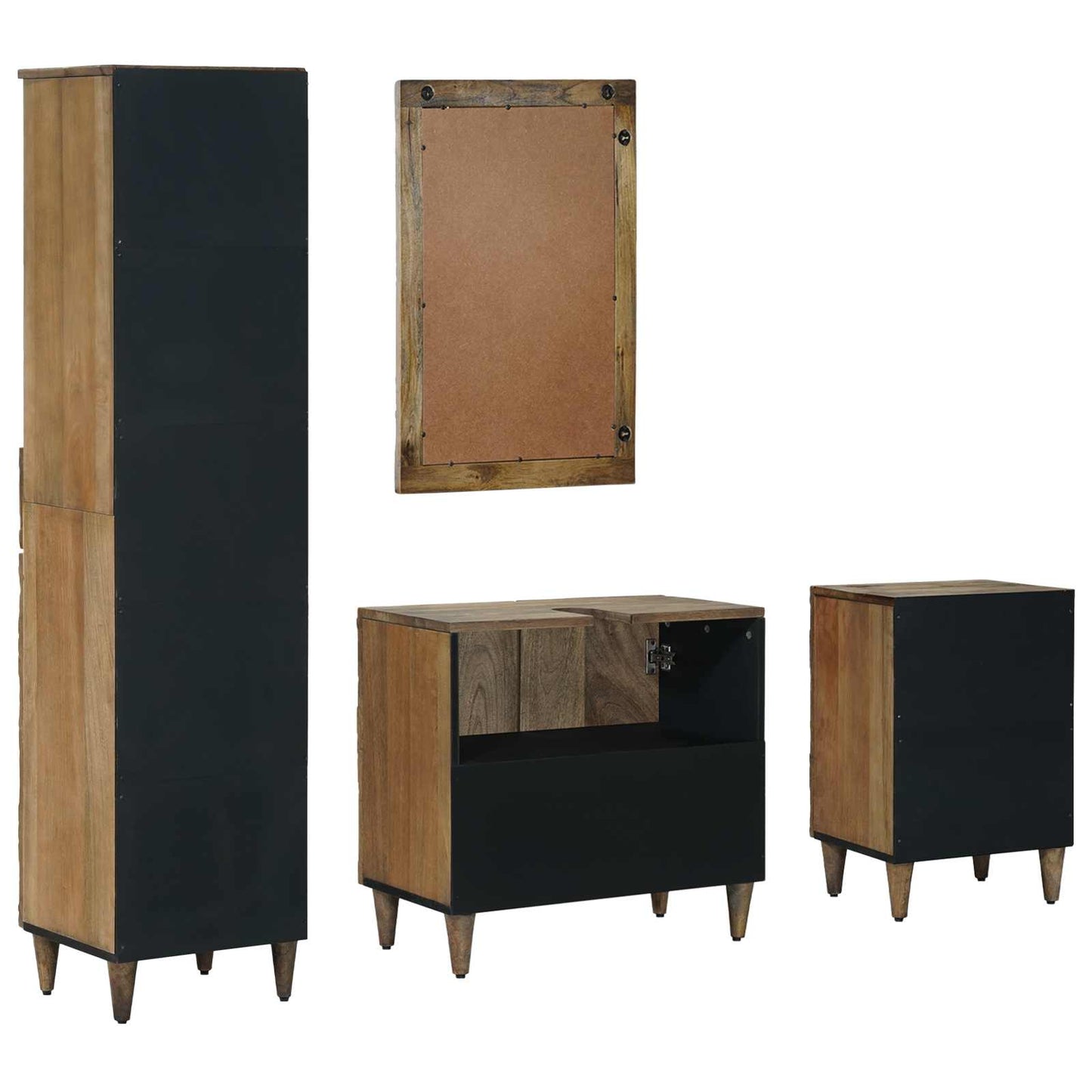 vidaXL Bathroom Furniture Set with Drawer 4 pcs Brown Solid Mango Wood