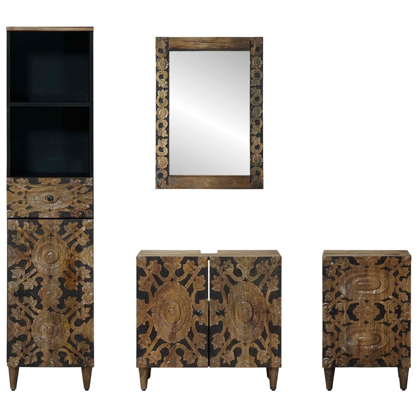 vidaXL Bathroom Furniture Set with Drawer 4 pcs Brown Solid Mango Wood