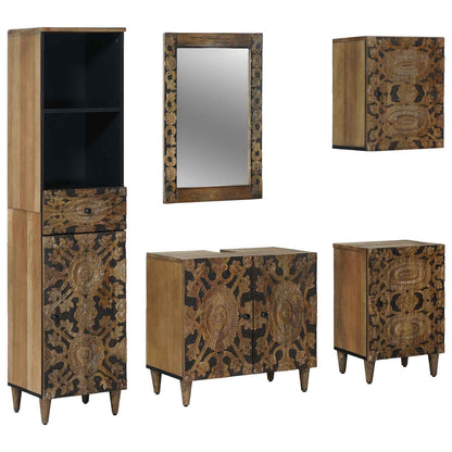 vidaXL Bathroom Furniture Set with Drawer 5 pcs Brown Solid Mango Wood