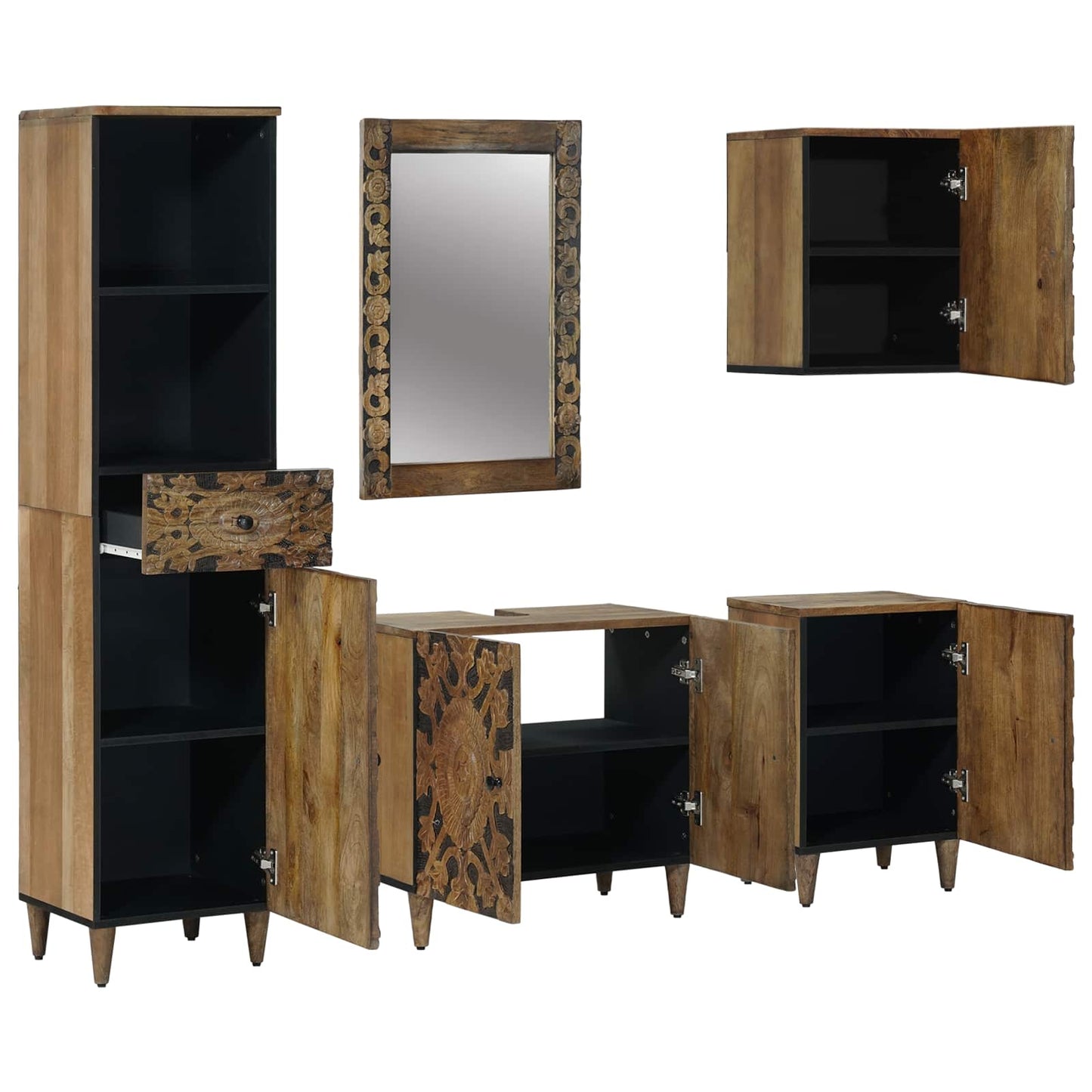 vidaXL Bathroom Furniture Set with Drawer 5 pcs Brown Solid Mango Wood