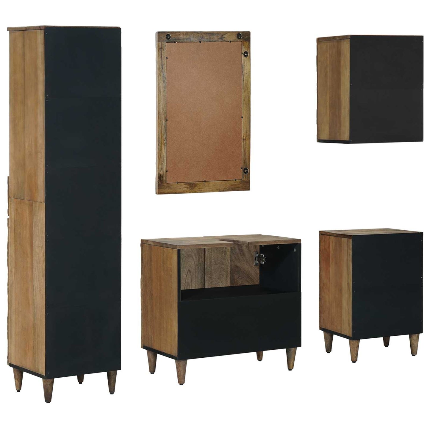 vidaXL Bathroom Furniture Set with Drawer 5 pcs Brown Solid Mango Wood