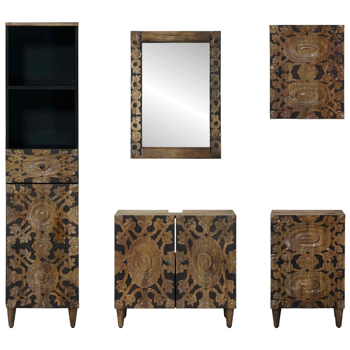 vidaXL Bathroom Furniture Set with Drawer 5 pcs Brown Solid Mango Wood
