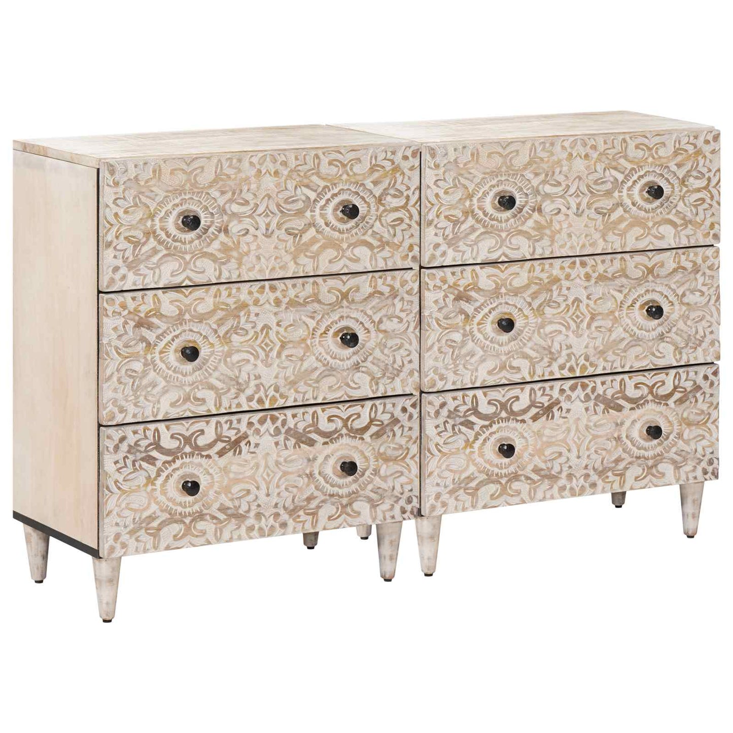 vidaXL Sideboard 2 pcs White 60 x 33.5 x 75 cm Solid Mango Wood