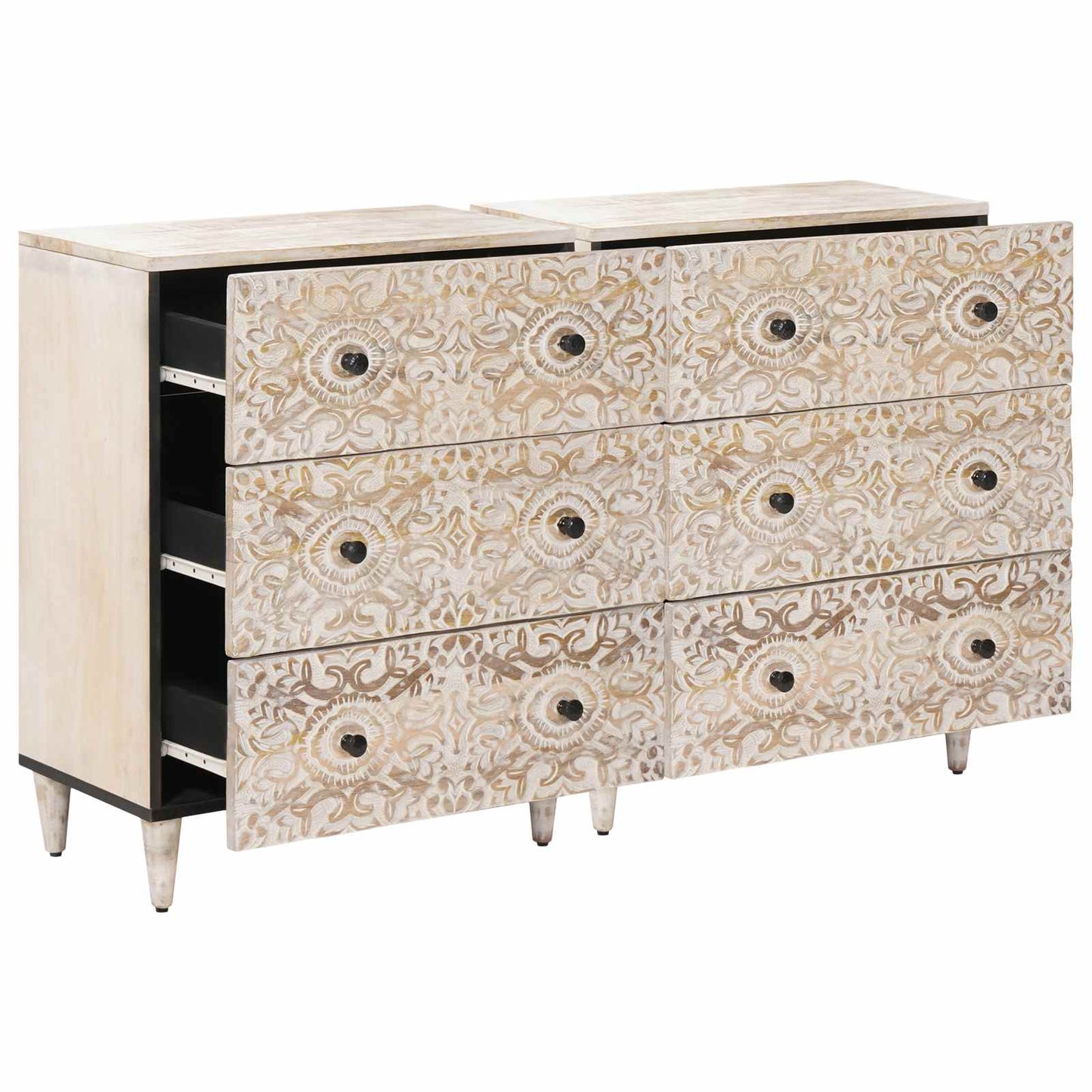vidaXL Sideboard 2 pcs White 60 x 33.5 x 75 cm Solid Mango Wood