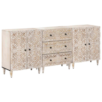 vidaXL Sideboard 3 pcs White 60 x 33.5 x 75 cm Solid Mango Wood