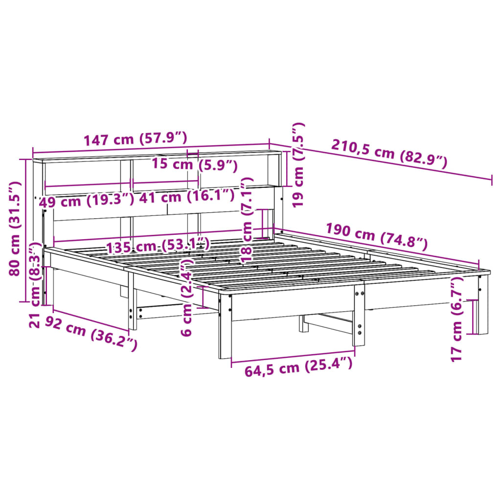 vidaXL Bed Frame | Natural Pine | Solid pinewood, plywood | Double