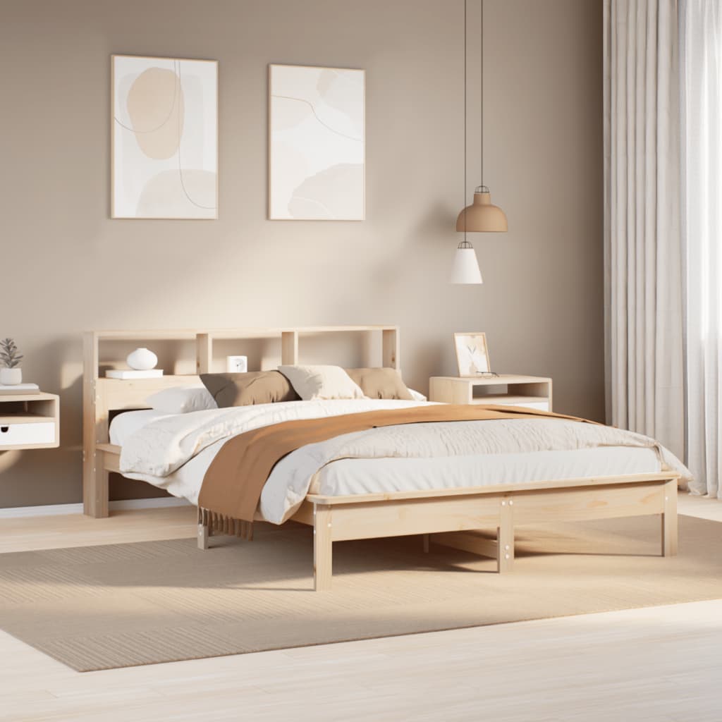 vidaXL Bed Frame | Natural Pine | Solid pinewood, plywood | Double
