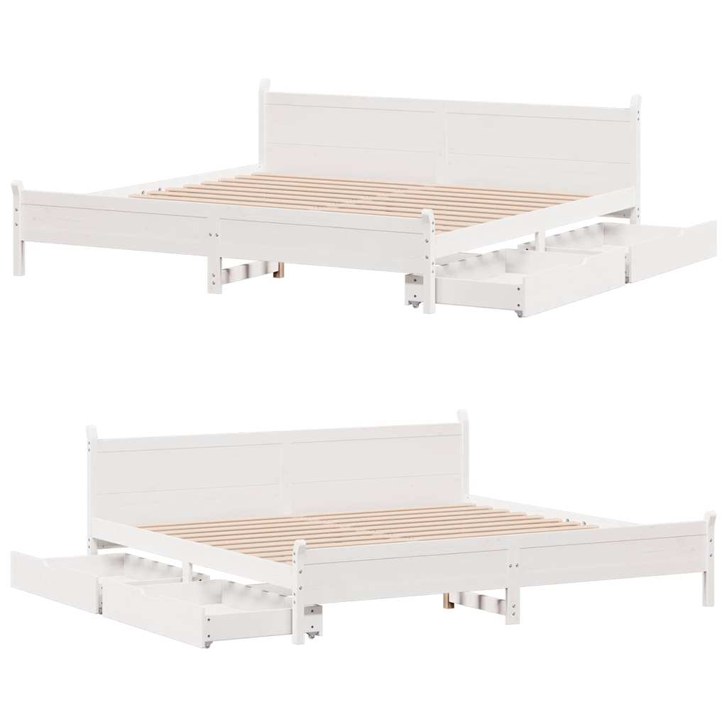 vidaXL Bed Frame without Mattress White 180x200 cm Super King Solid Wood Pine