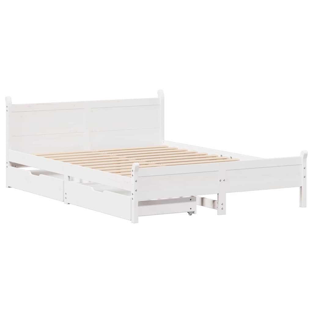 vidaXL Bed Frame without Mattress White 150x200 cm King Size Solid Wood Pine