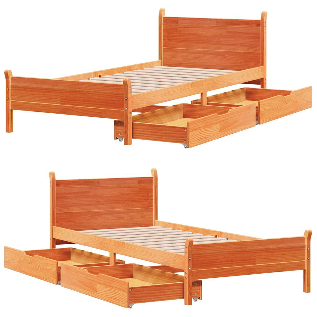vidaXL Bed Frame without Mattress Wax Brown 100x200 cm Solid Wood Pine