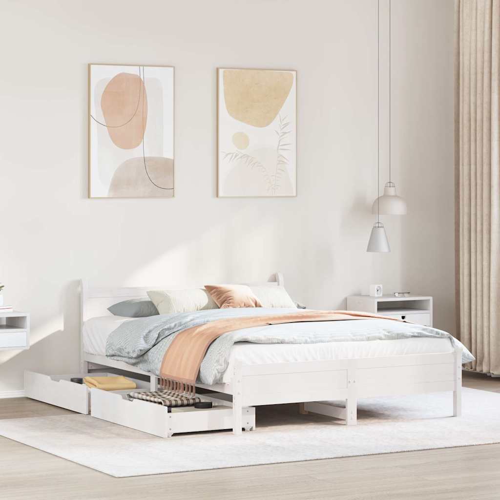 vidaXL Bed Frame without Mattress White 140x190 cm Solid Wood Pine