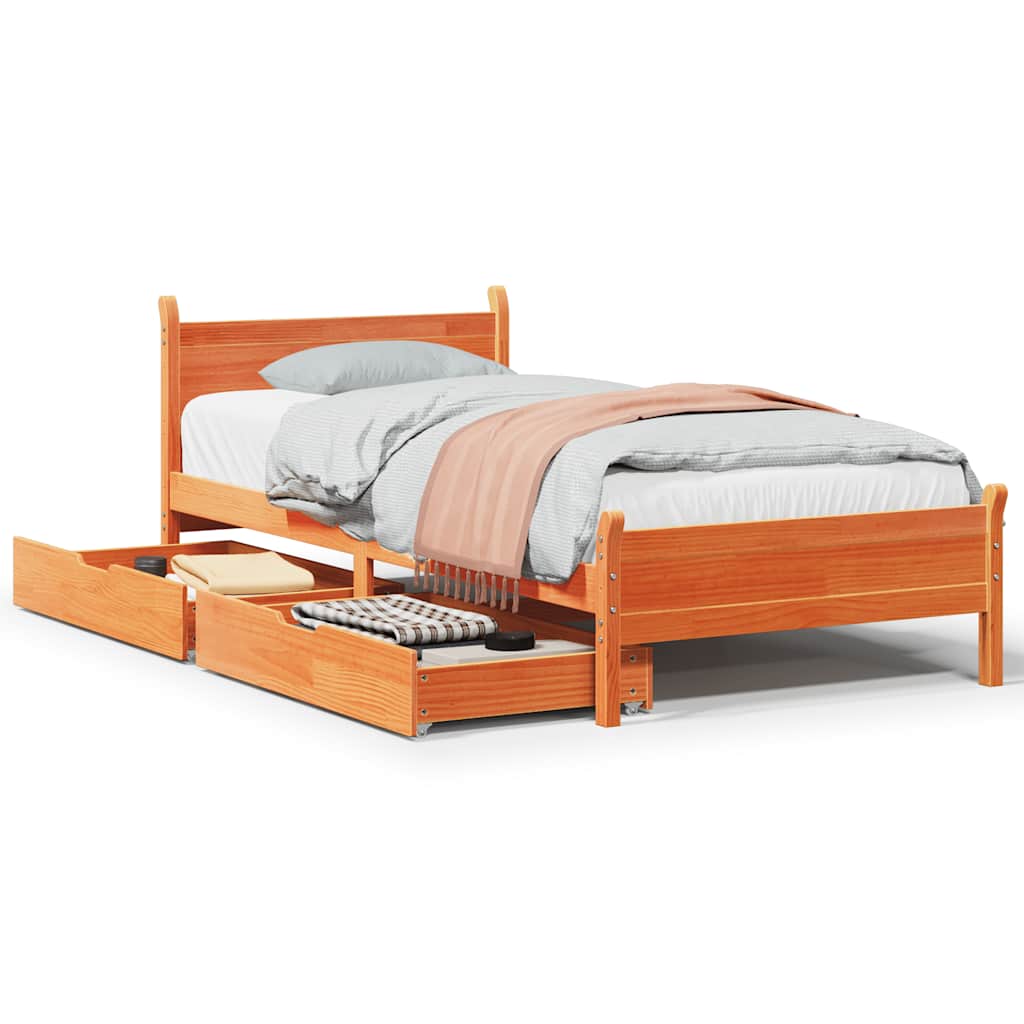 vidaXL Bed Frame without Mattress Wax Brown 75x190 cm Small Single Solid Wood Pine
