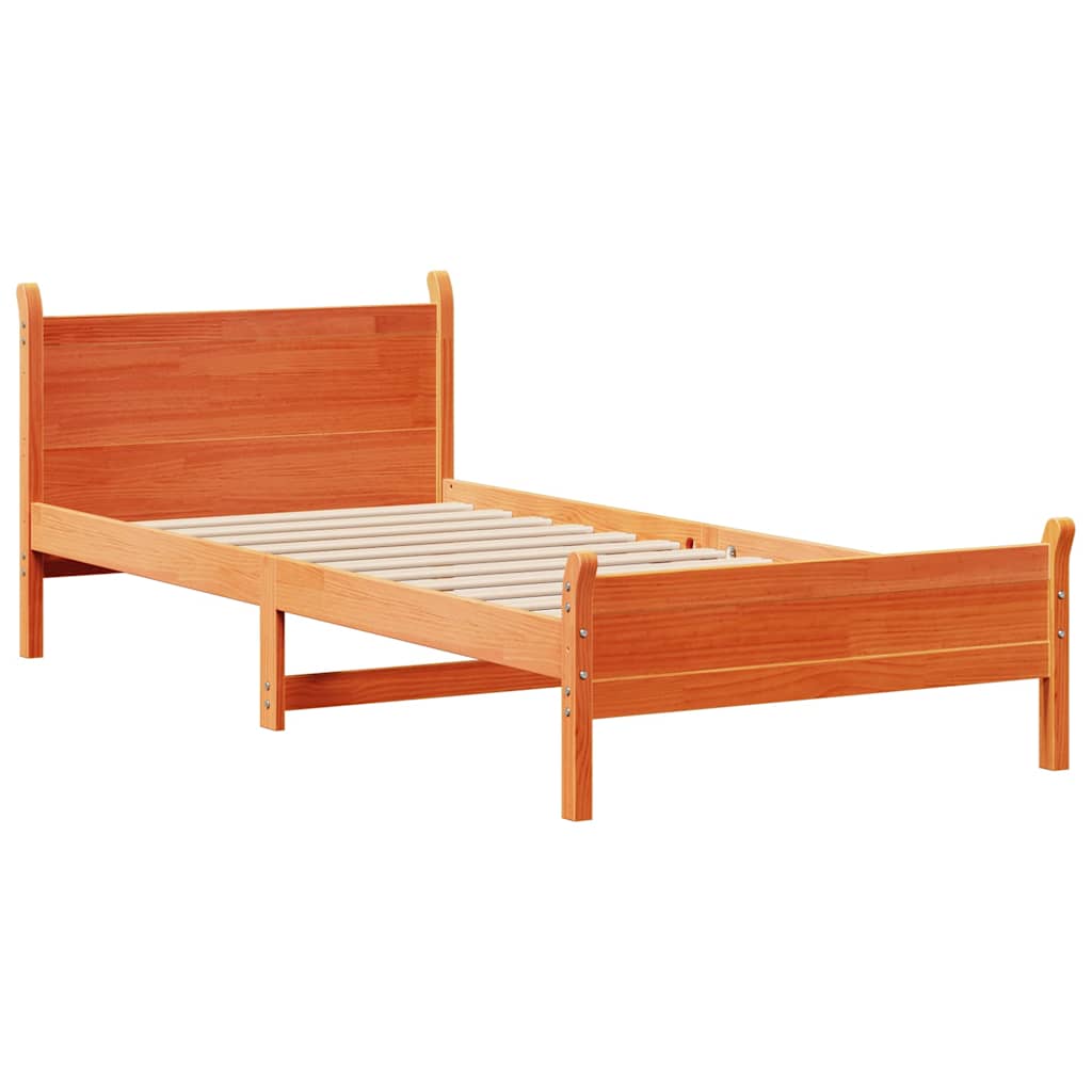 vidaXL Bed Frame without Mattress Wax Brown 75x190 cm Small Single Solid Wood Pine