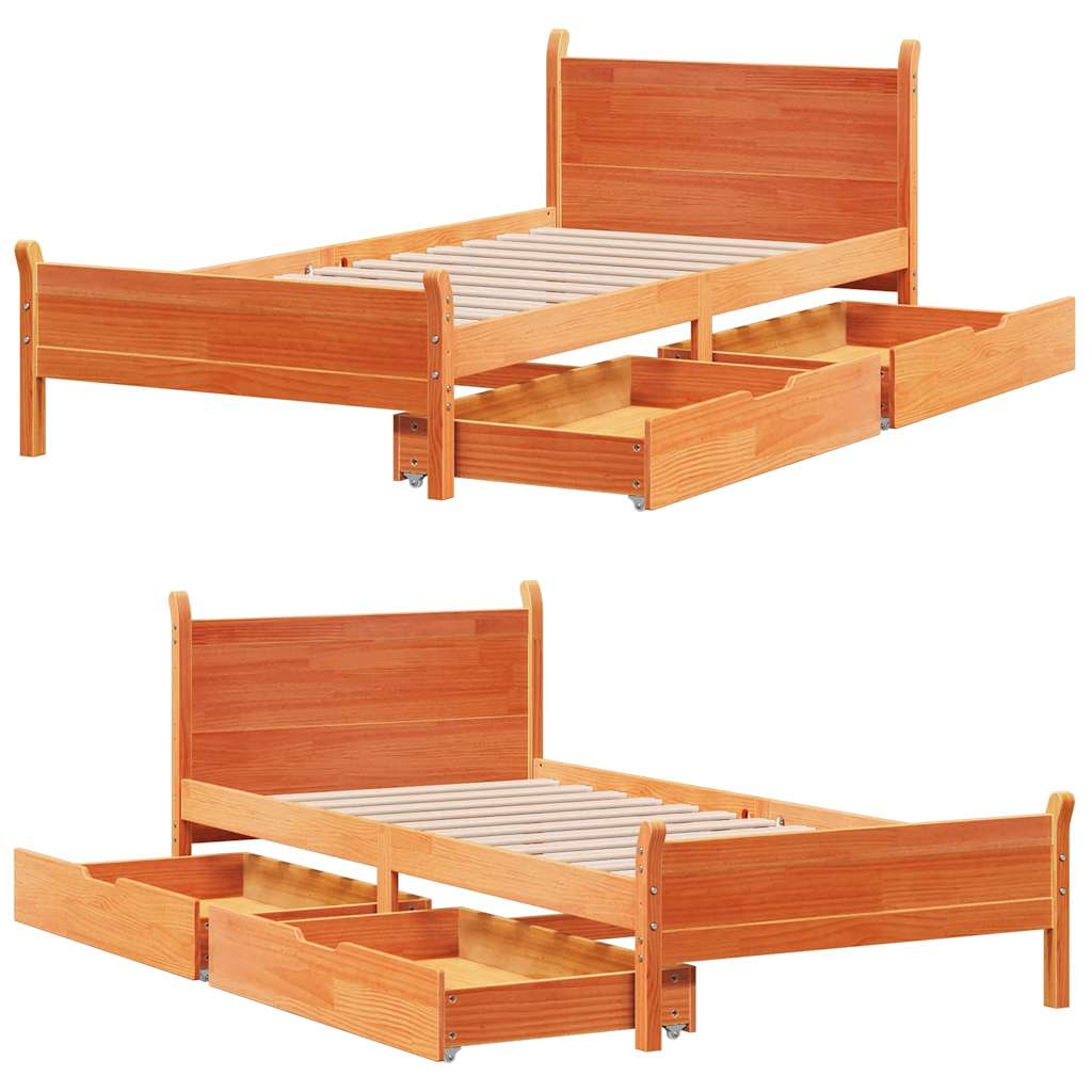 vidaXL Bed Frame without Mattress Wax Brown 75x190 cm Small Single Solid Wood Pine