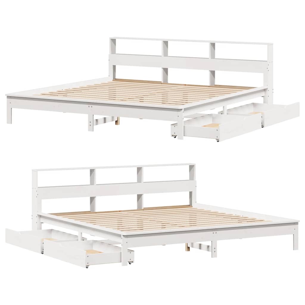 vidaXL Bookcase Bed without Mattress White 200x200 cm Solid Wood Pine