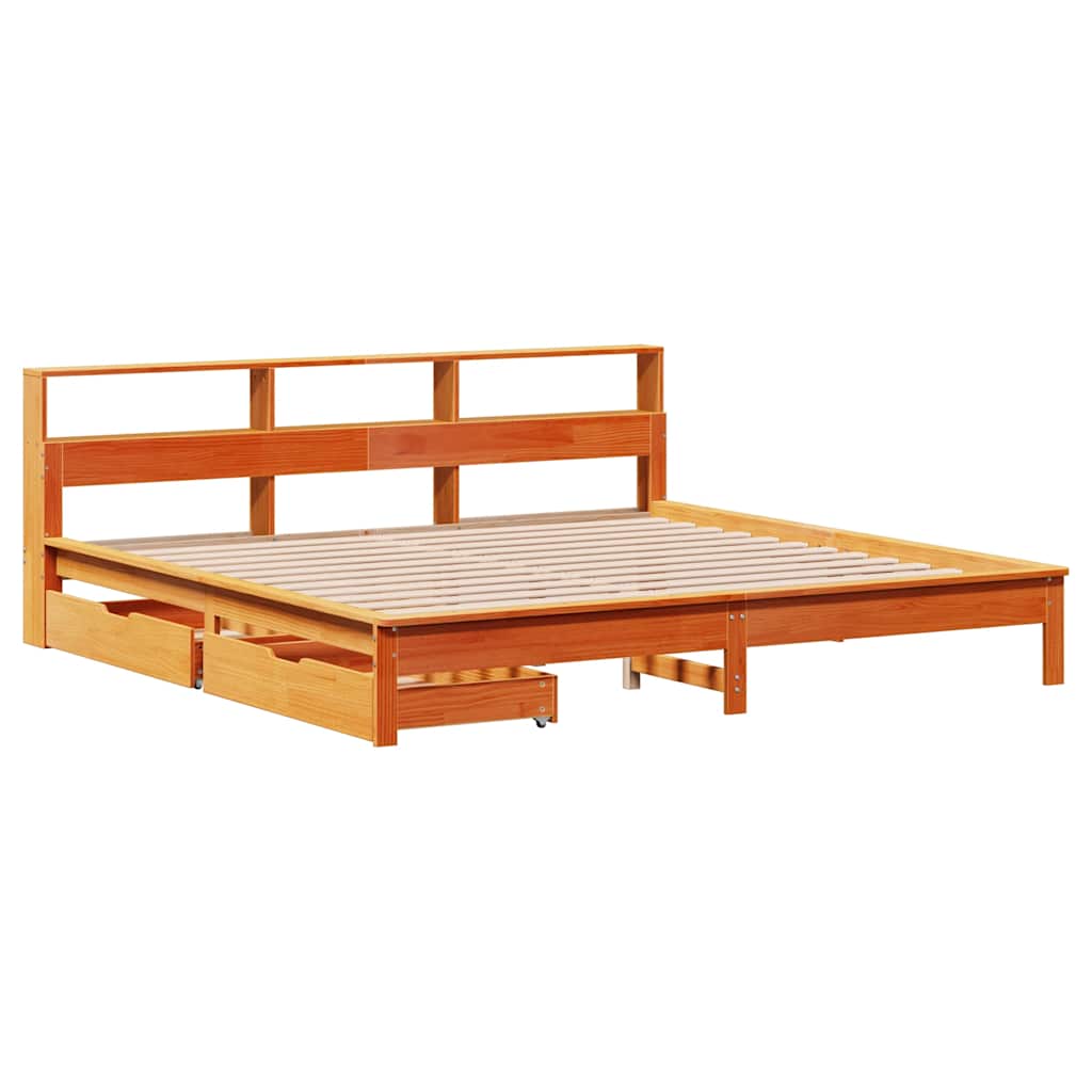 vidaXL Bookcase Bed without Mattress Wax Brown 200x200 cm Solid Wood Pine