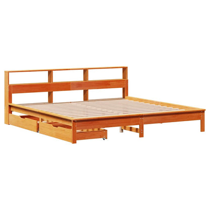 vidaXL Bookcase Bed without Mattress Wax Brown 200x200 cm Solid Wood Pine