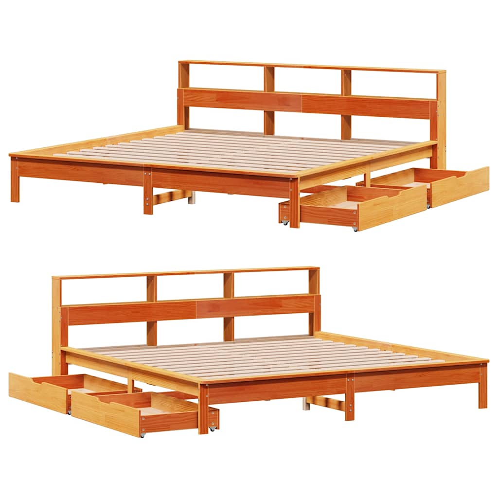 vidaXL Bookcase Bed without Mattress Wax Brown 200x200 cm Solid Wood Pine