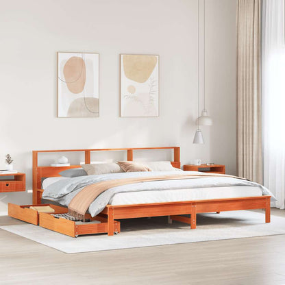 vidaXL Bookcase Bed without Mattress Wax Brown 200x200 cm Solid Wood Pine