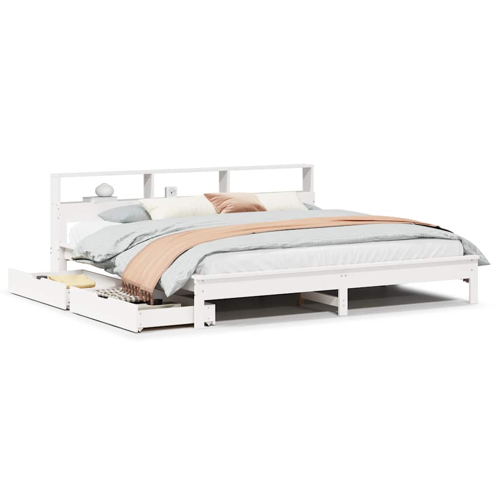 vidaXL Bookcase Bed without Mattress White 180x200 cm Super King Solid Wood Pine
