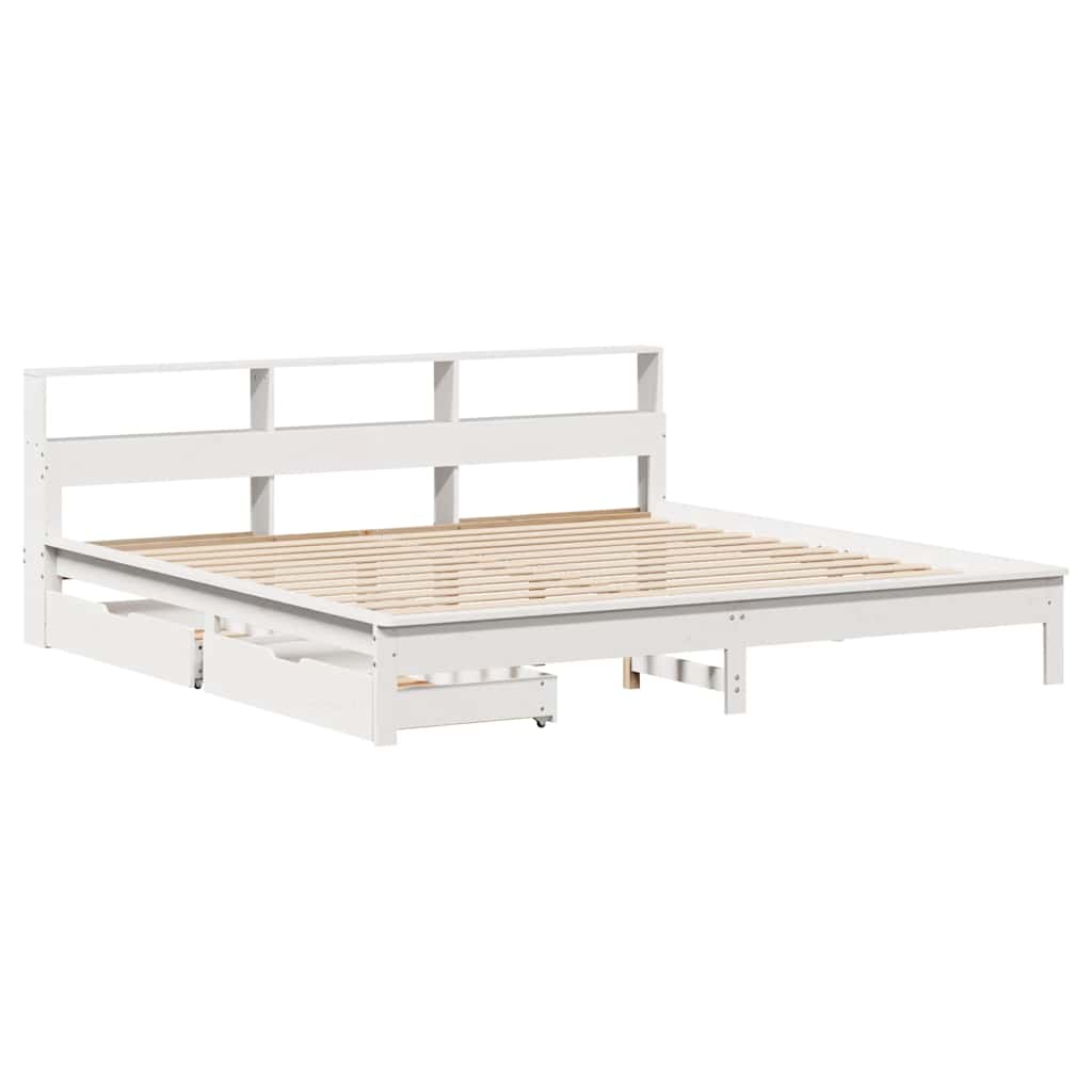 vidaXL Bookcase Bed without Mattress White 180x200 cm Super King Solid Wood Pine
