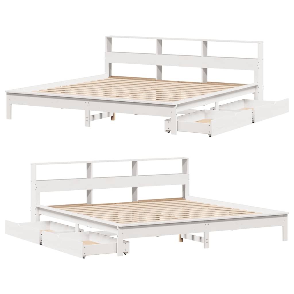 vidaXL Bookcase Bed without Mattress White 180x200 cm Super King Solid Wood Pine