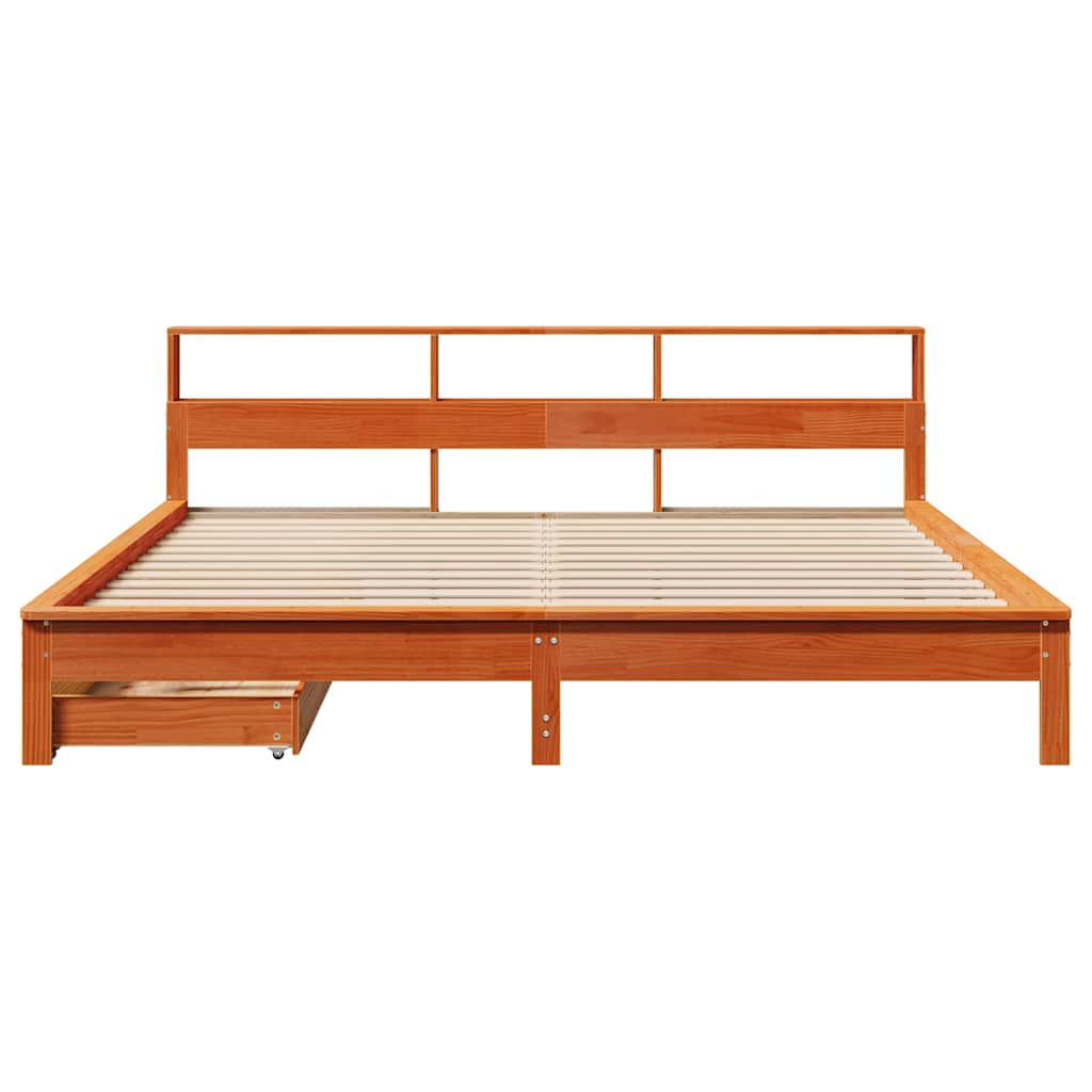 vidaXL Bookcase Bed without Mattress Wax Brown 180x200 cm Super King Solid Wood Pine