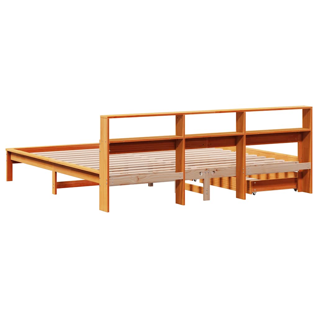 vidaXL Bookcase Bed without Mattress Wax Brown 180x200 cm Super King Solid Wood Pine